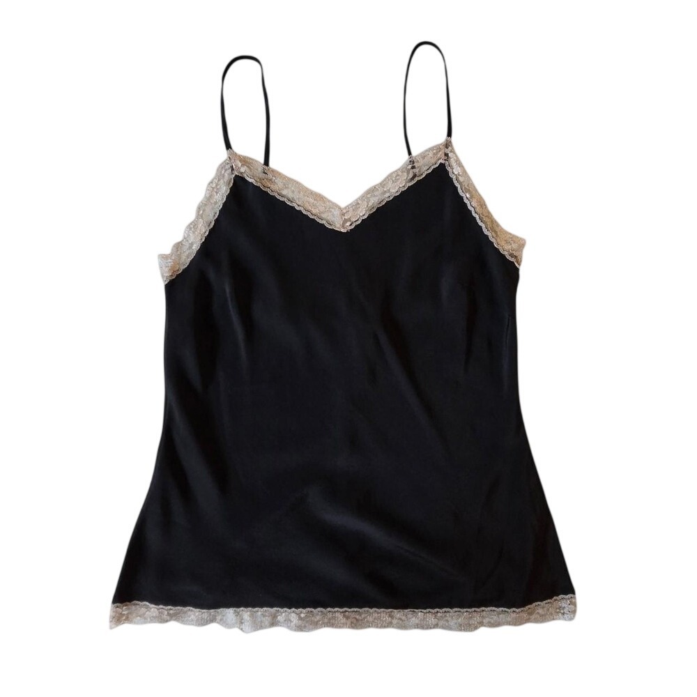 Black Lace Trim Tank Top Cami Lingerie 90s Minimalism Style Capsule Quiet Luxury
